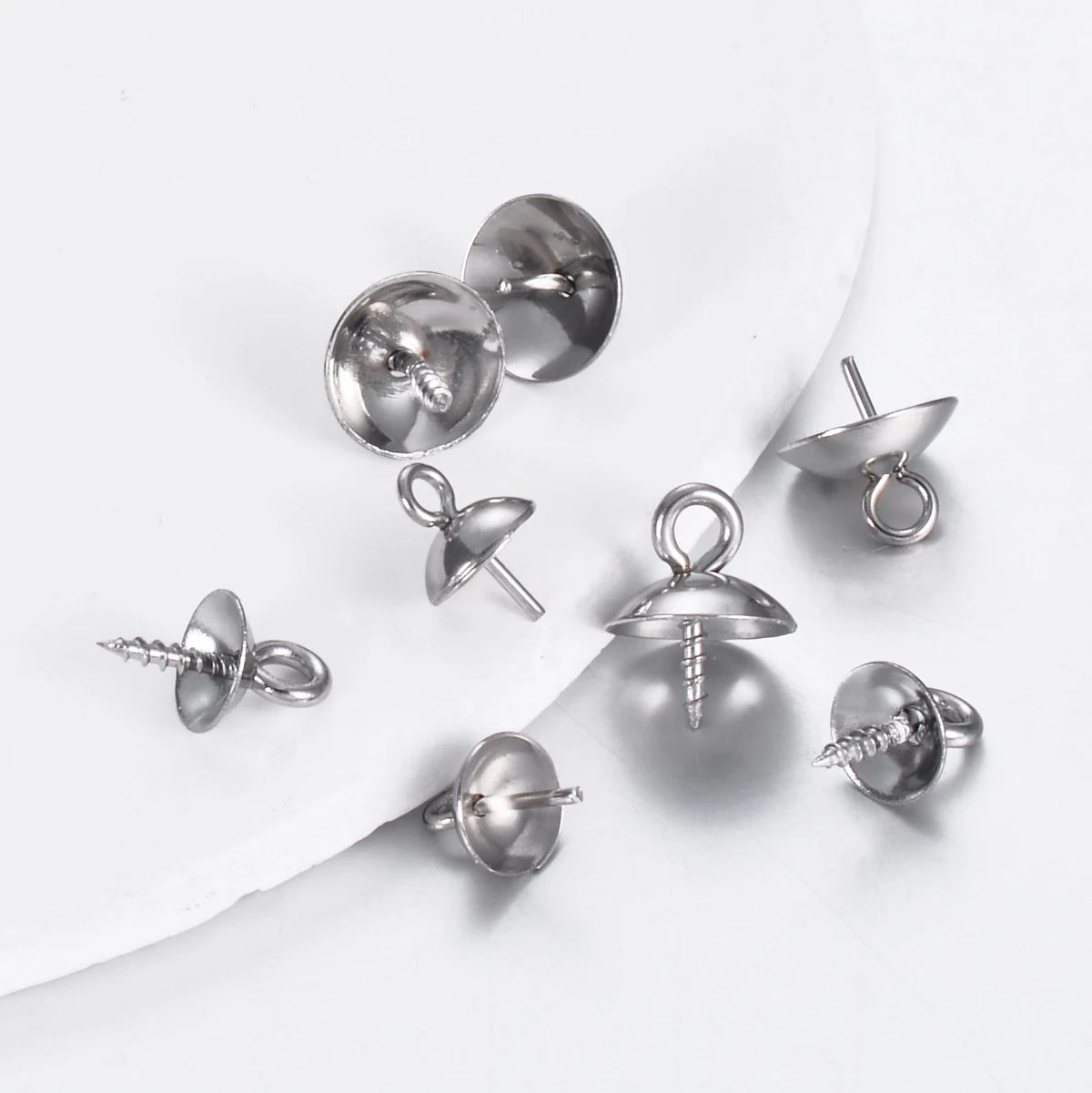 

50pcs Stainless Steel Cup Pearl Screw Eye Pin Bail Peg Pendants Eye Pin Bail Pegs with Cap for Half Drilled Beads Charms 6/8mm