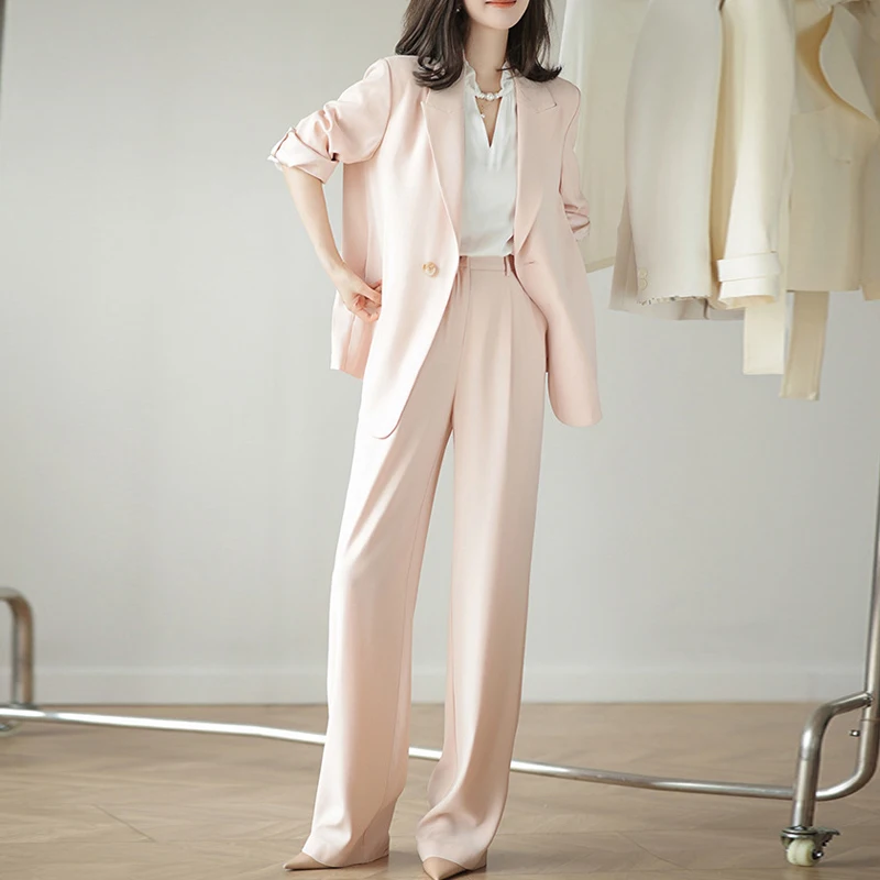 

Женский летний костюм из 2 предметов, повседневный Блейзер, куртка и брюки с широкими штанинами, элегантный уличный костюм из двух предметов, 2023