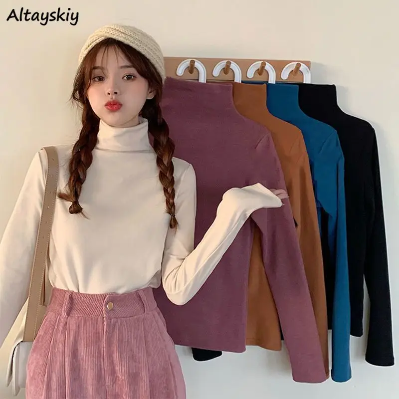 

Базовые Женские футболки с длинным рукавом, элегантная новая модель, однотонная мягкая теплая универсальная водолазка, облегающие шикарны...