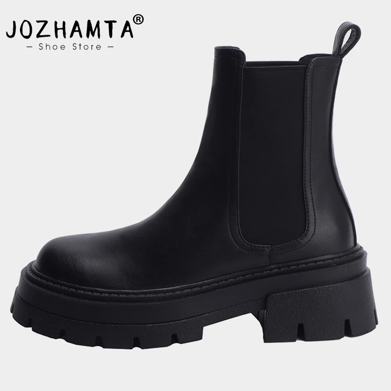 

Женские ботинки из натуральной кожи JOZHAMTA, зимние ботинки на толстом высоком каблуке, модные эластичные ботильоны на платформе, размеры 34-40
