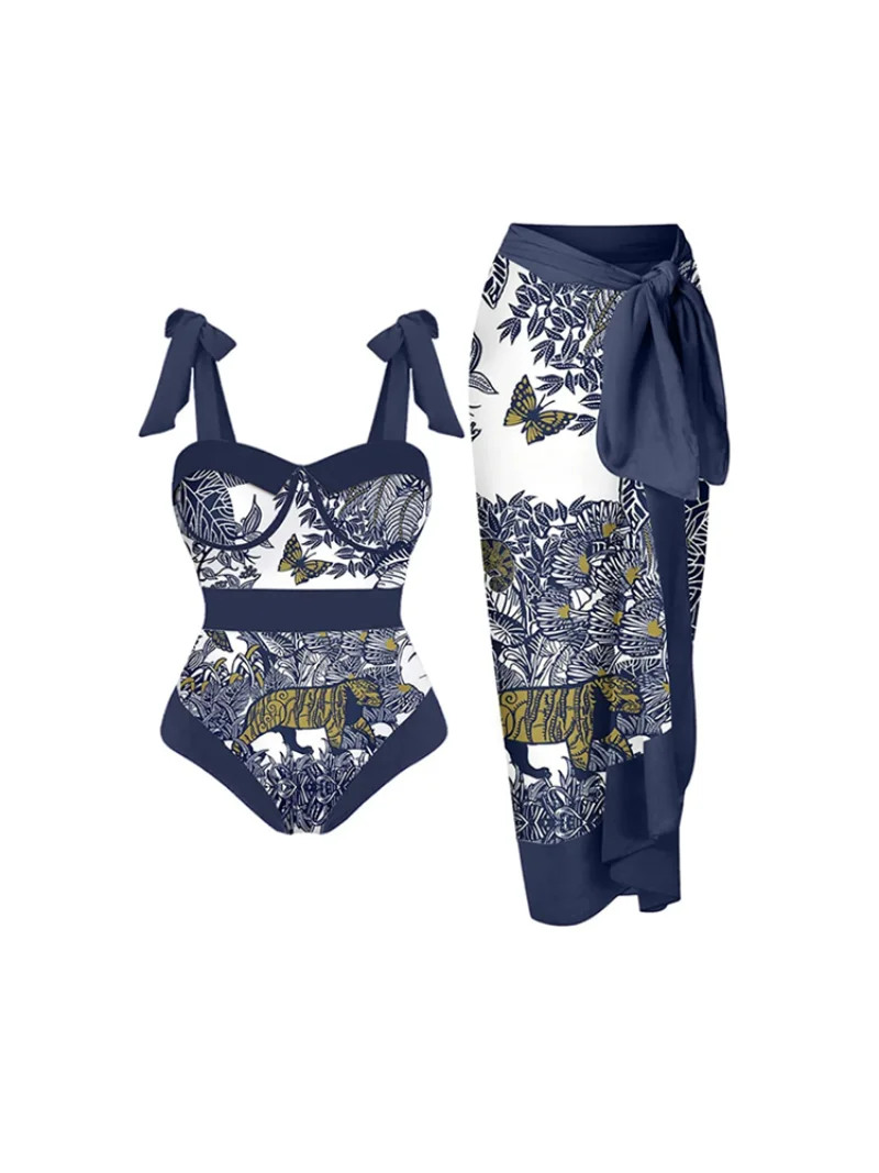 Animal Prints Lace-Up Bikini Sets Swimsuit & Skirt Women One Piece Brazilian Holiday Push Up Swimwear