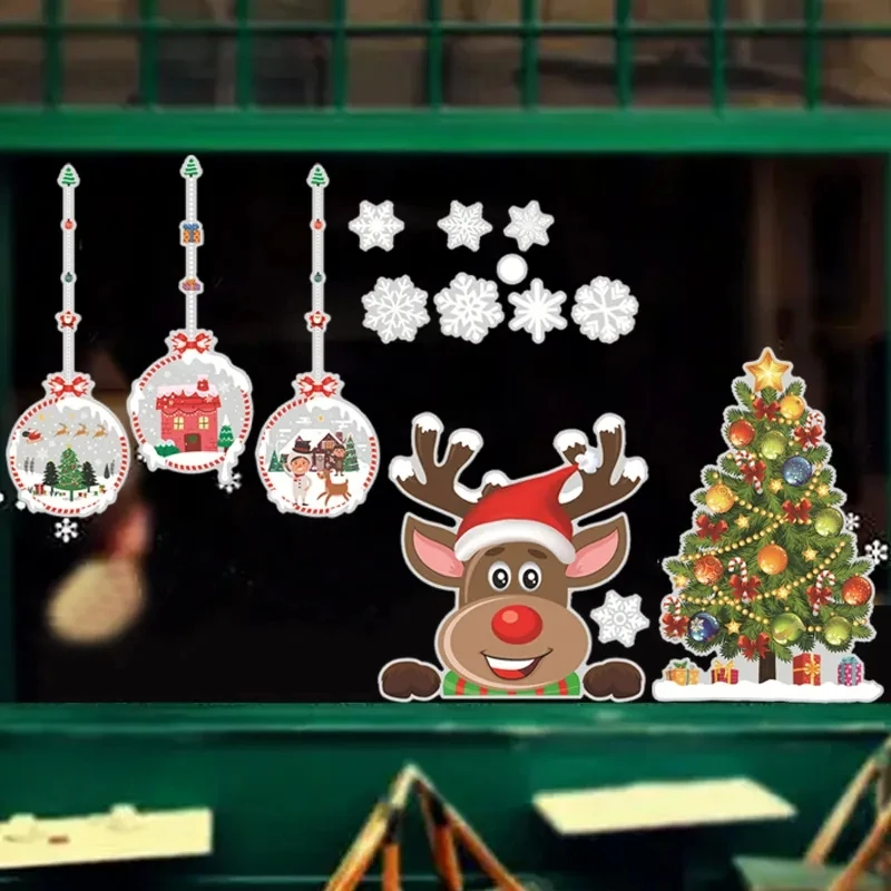 

Cartoon Christmas Window Stickers Self-adhesive Christmas Wall Stickers Children's Room Wall Decals Party Supplies Home Decor