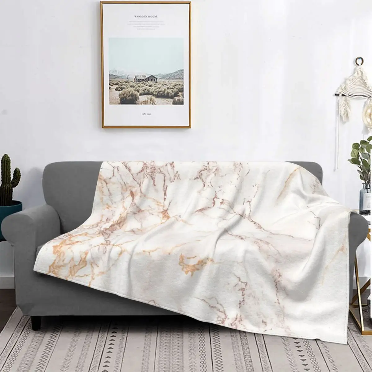 

Copper Rose Gold Marble Blanket Bedspread On The Bed Outdoor Sofa Cover Queen Bed Baby Blanket