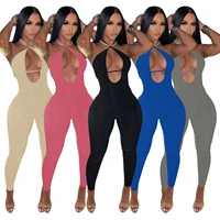 fashion cut out jumpsuit women sexy sleeveless halter neck backless bodycon jumpsuit skinny romper 2022 party club outfits