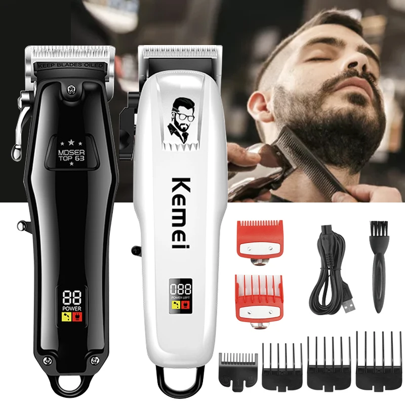 Kemei черно-белая машинка для стрижки волос мужская электрическая бритва