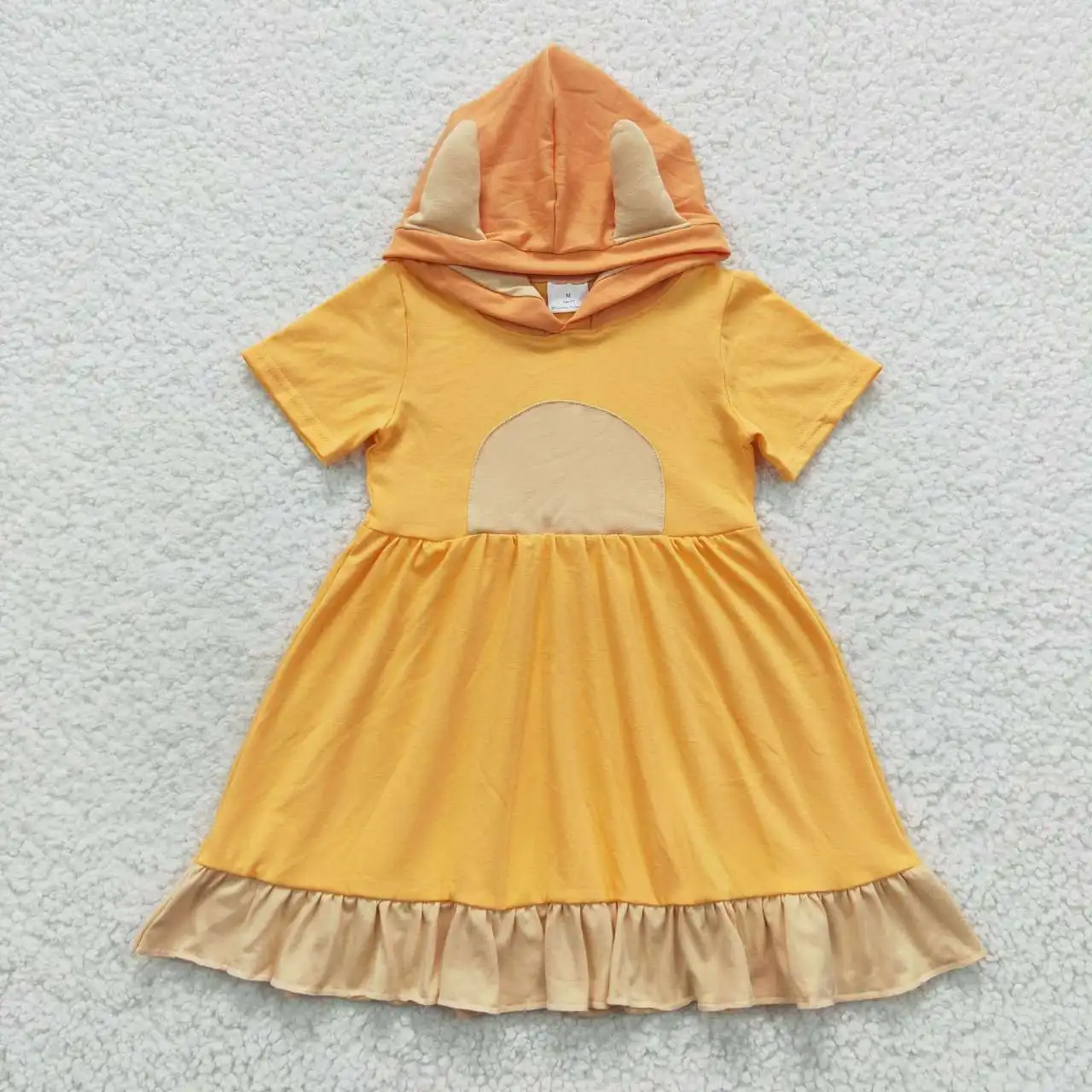 

L atest дизайн RTS детская одежда с капюшоном желтое платье с коротким рукавом для маленьких девочек осенние платья