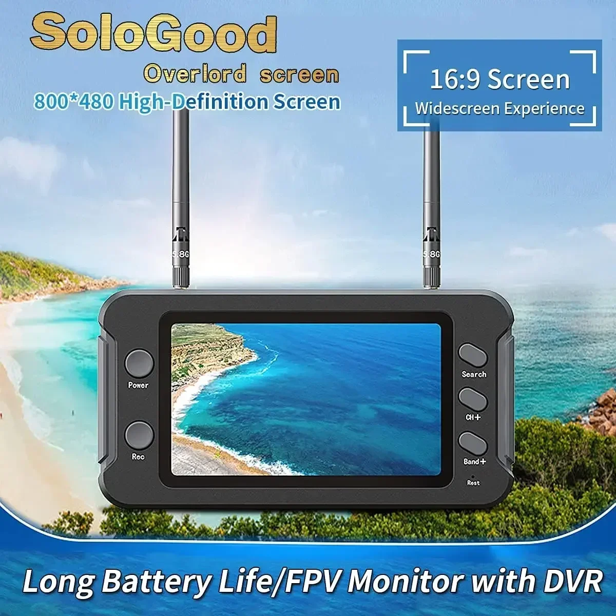SoloGood 800*480 5,8G FPV-монитор с DVR 40CH 4,3-дюймовый ЖК-дисплей 16:9 NTSCPAL Автоматический поиск Запись видео (art.: 3920d1f0bbd22) - 3920d1f0bbd22