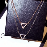 korean fashion design simple triangle women necklace rose gold thin chain elegant popular zircon choker pendant accessories gift