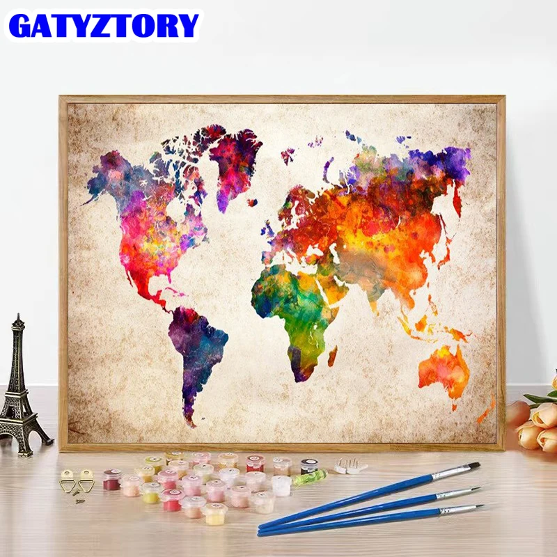 

GATYZTORY Paint By Number World Map Scenery Drawing On Canvas Handpainted Art Gift Diy Pictures By Number Kits Home Decor