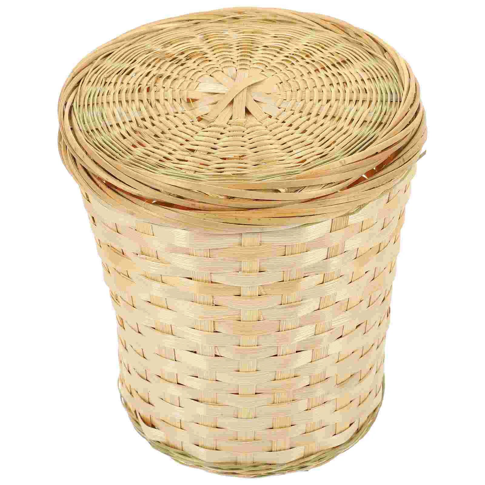 

Basket Woven Storage Rattan Egg Trash Wicker Can Baskets Waste Fruit Bin Lid Garlic Holder Toy Laundry Garbage Dog Bread