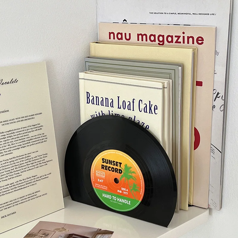 Vinyl CD Bookends Creative Record Bookstand Desktop Decoration Rubbie Office Vintage Partition Bookcase Accessories