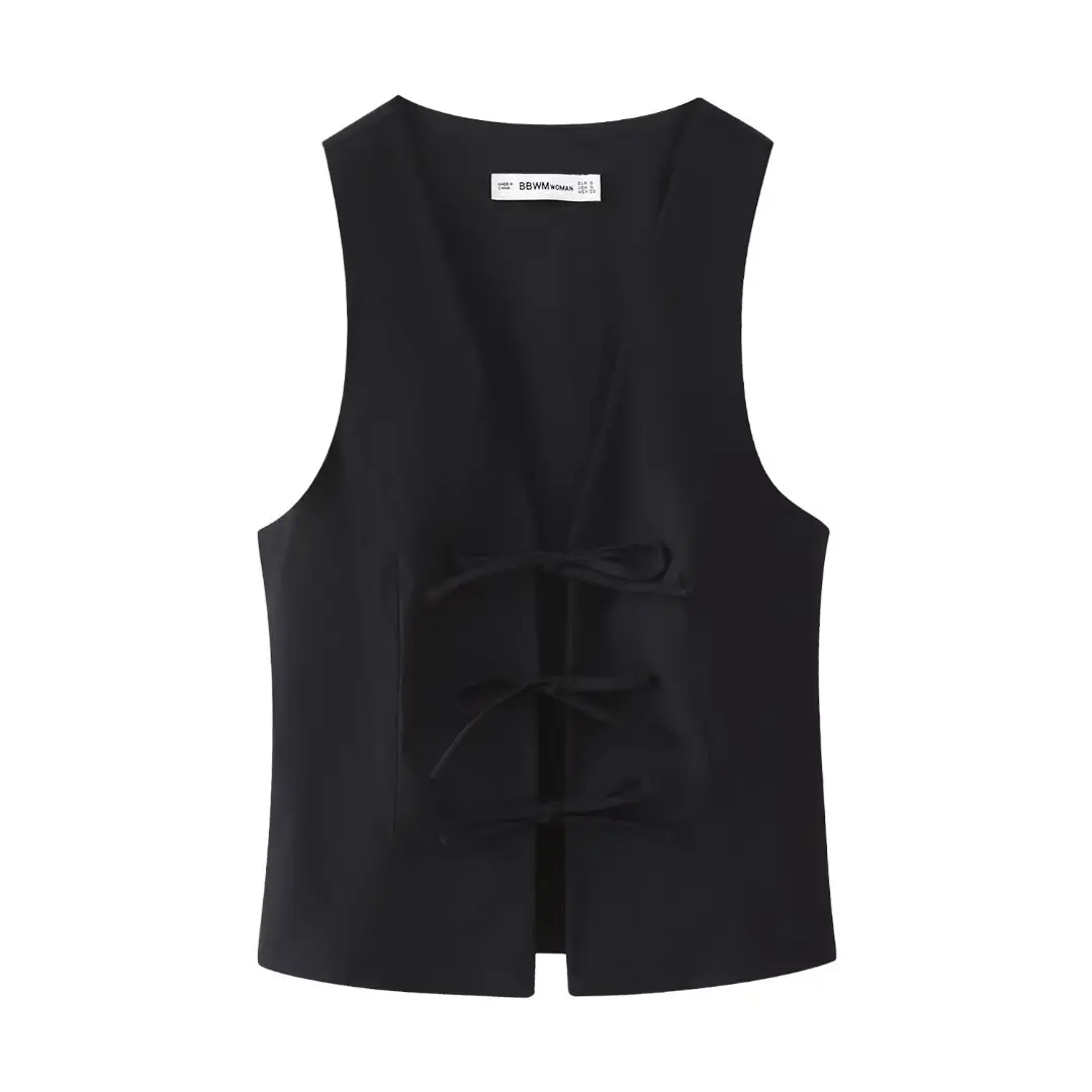 Женская мода DUOPERI 2024 одноцветный жилет с V-образным вырезом и застежкой на