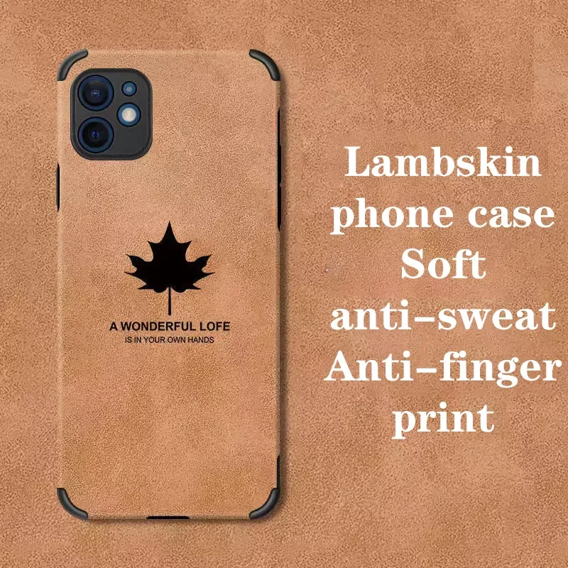 

Shockproof Lambskin Leather Leaf Pattern Phone Case for IPhone13 13pro 12pro 11 Pro Max Mini XR XS X Soft Silicone Back Cover
