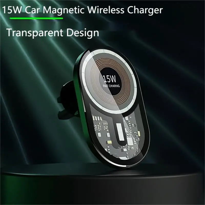 Transparent 15W Qi Car Charger Type C Mobile Phone Magsafing Wireless Charger Car Mount Magnetic Holder For IPhone13 12 Pro