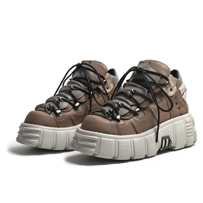 Spring New Spanish Punk Small Leather Street Shooting Retro Rock Shoes Women's Metal Platform Casual Pumps