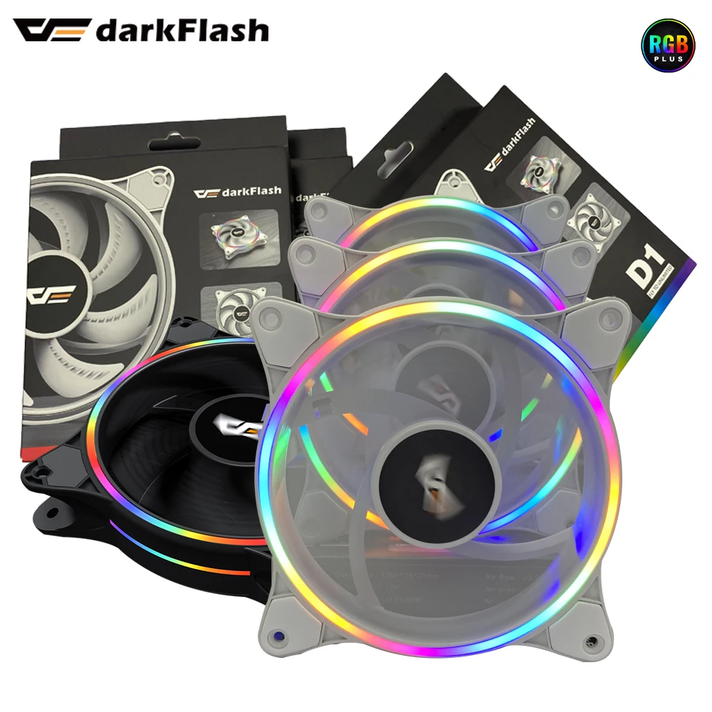 DarkFlash D1 120mm PC Computer case LED fan RGB Double halo rainbow 12cm mute 12V 4pin Heatsink Cooling Cooler Silent Fan