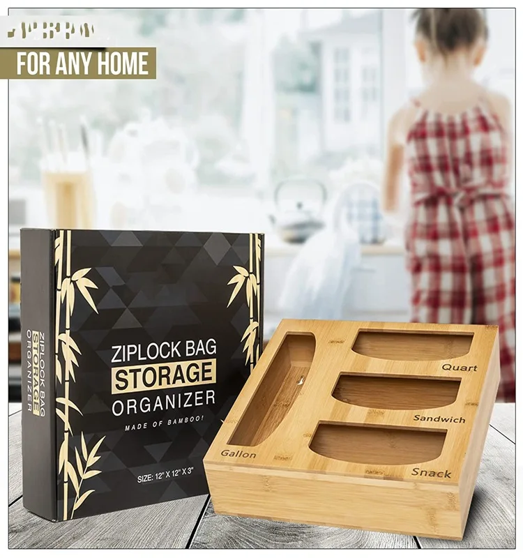 

Кухонный ящик, органайзер для хранения, полезный пакет на застежке, бамбуковый органайзер и диспенсер для сэндвич-галлонов, закусок и кварт...