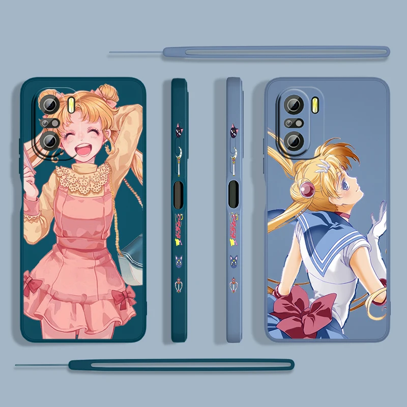 

Anime Sailor Moon Cute For Xiaomi Redmi K50 Gaming 10X 9 9A 9T 9AT 8 8A 7 6A 5A 4X Pro 4G 5G Liquid Left Rope Phone Case Cover