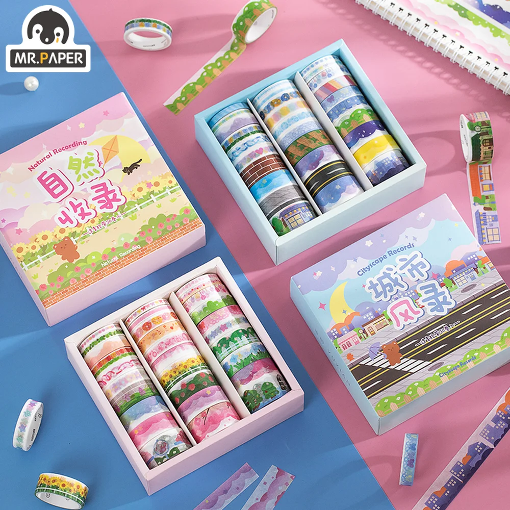 

Mr.Paper 2 Styles 30 Pcs/Box Cartoon Washi Tape Small Fresh Landscape Material Hand Account DIY Decorative Masking Tape
