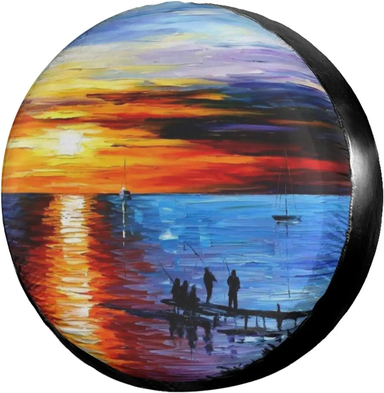 

Abstract Beach Painting Spare Tire Cover Dust-Proof Wheel Tire Cover Fit Trailer RV SUV and Many Vehicle 14 15 16 17 Inch
