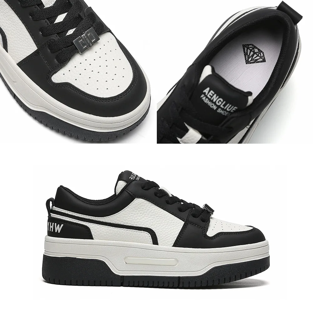 SOMILISS Women Sneakers Genuine Leather Causal Shoes Round Toe Cross Tied Platform Sole Ladies Spring Chunky Sneaker Handmade