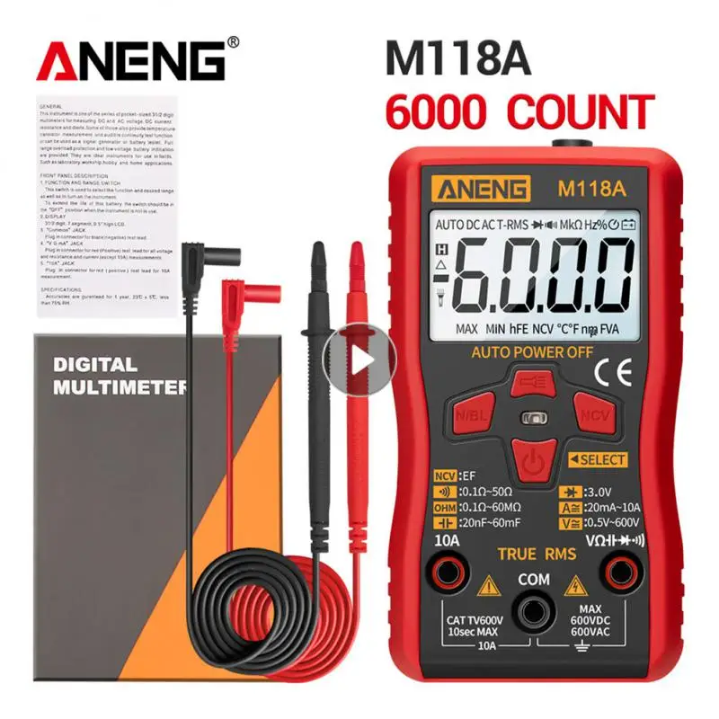

Цифровой мини-мультиметр ANENG M118A, автоматический транзистор True Rms, 6000 отсчетов, тестер, мультиметр с бесконтактным индикатором напряжения, фо...