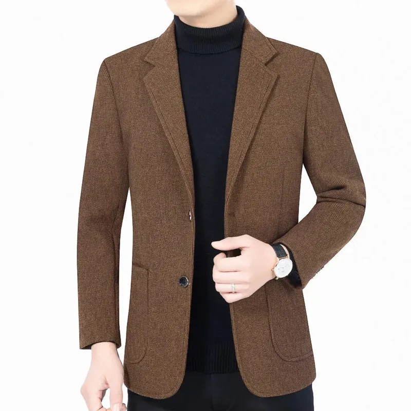 Blazer de negocios para hombre, Chaqueta de traje ajustada de alta calidad, moda coreana, abrigo de traje de Color sólido, mezcla de lana, 3XL, novedad de otoño