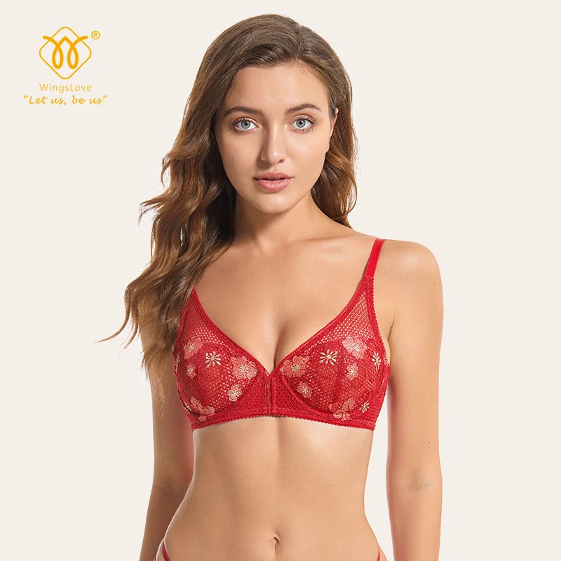 WingsLove Push Up Soft Bra Wireless Cup Lace Side Teenagers Girl Women Lady Sexy Loose Semi-Visable Thin