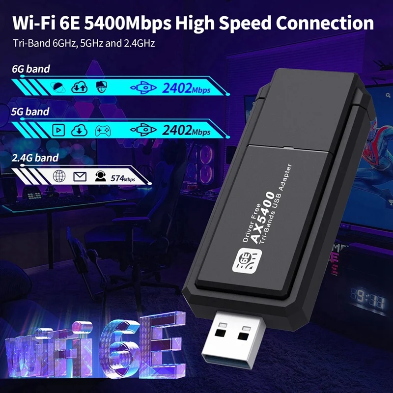 AX5400 Wi-Fi адаптер USB сетевая карта Wifi 6E трехдиапазонный ключ для ПК настольных
