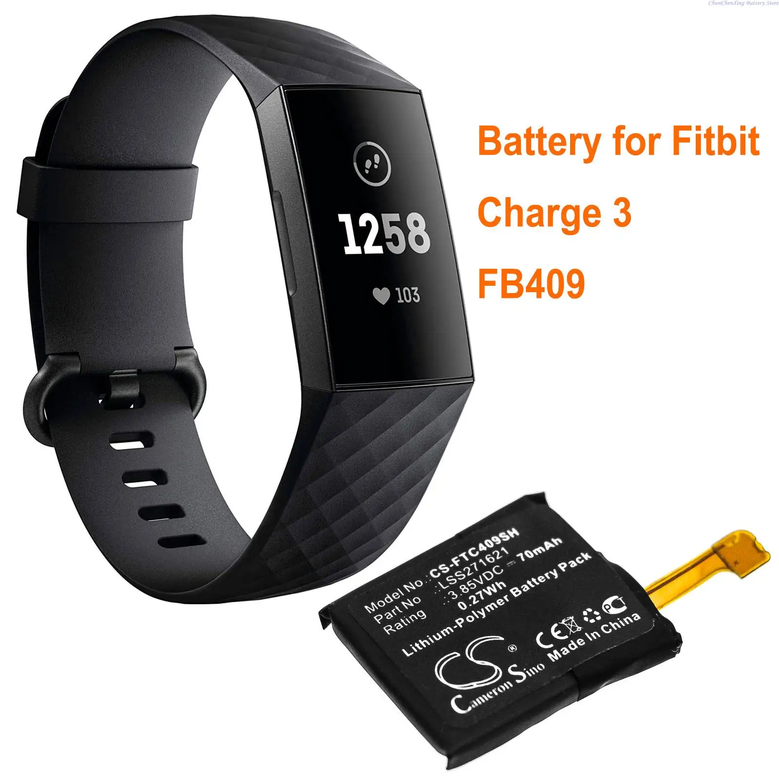 

Cameron Sino 70mAh Smartwatch Battery LSS271621 for Fitbit Charge 3, FB409