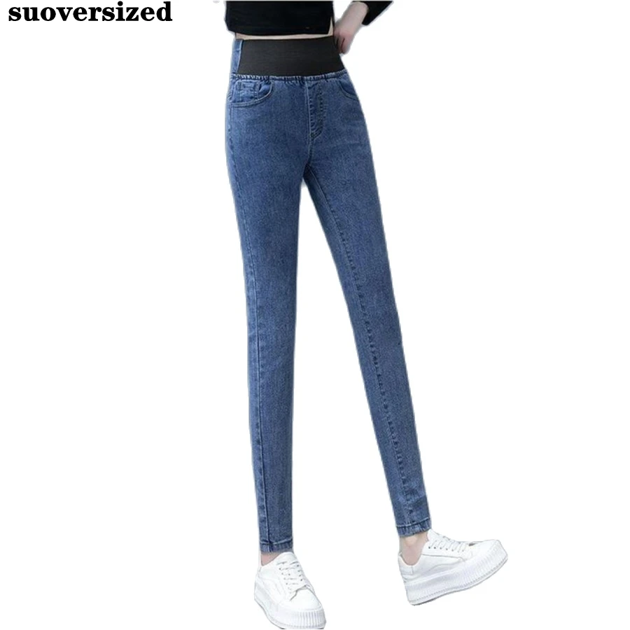 

Джинсы-карандаш облегающие большого размера, классические эластичные капри из денима, с завышенной талией, модные брюки в Корейском стиле, 38