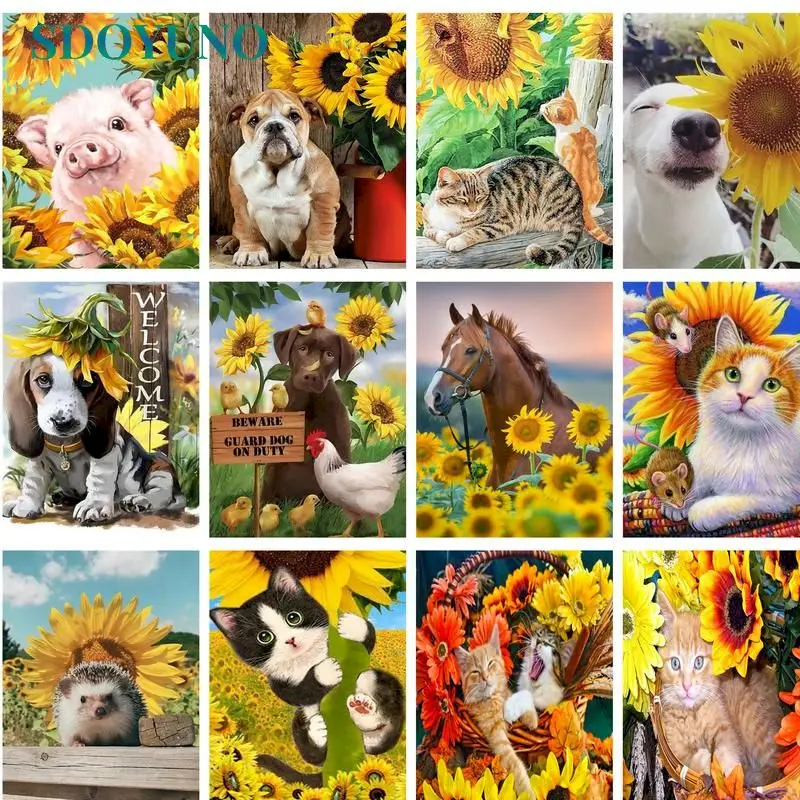 

SDOYUNO DIY Pictures By Number Animal Kits Painting By Numbers Sunflower Hand Painted Picture Art Drawing On Canvas Gift Home De