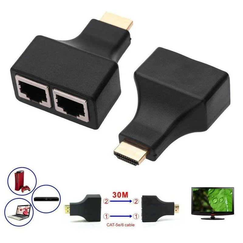 

1 Pair HDMI-compatible Video Extension Extender Adapter Signal Amplifier RJ45 Max 30M for STUB DVD HDTV Projector