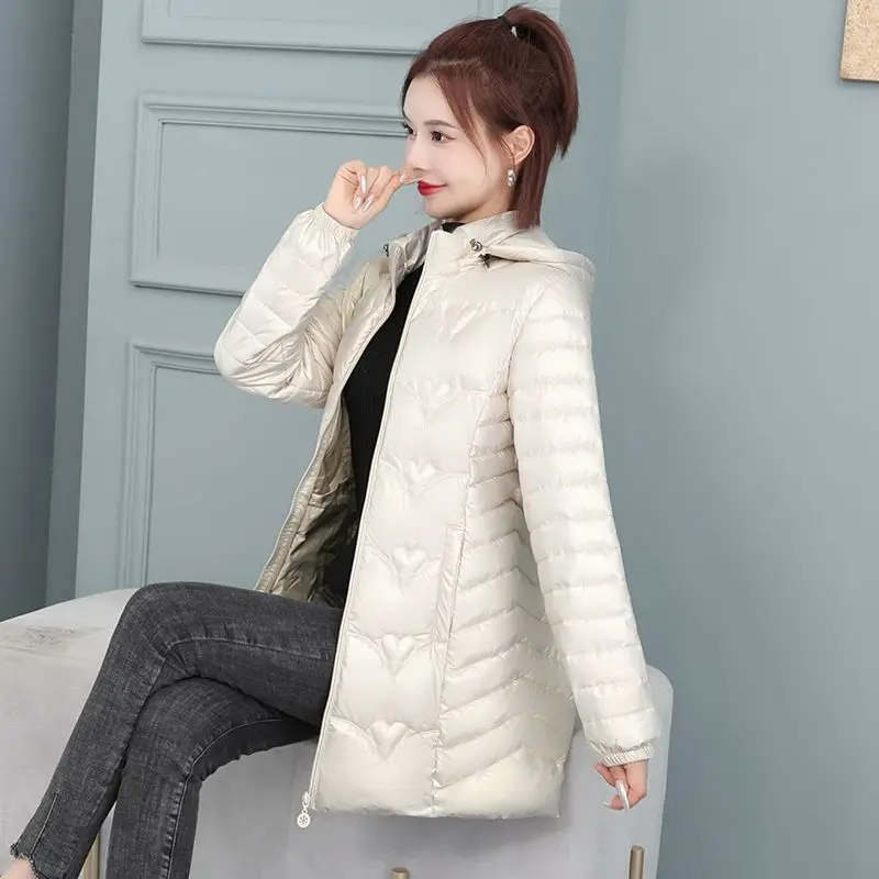New Winter Coat for Women Coats Parkas Jackets Hooded Cotton Padded Jacket Bright Mid-length Coat Korean Fashion Super Hot Coat