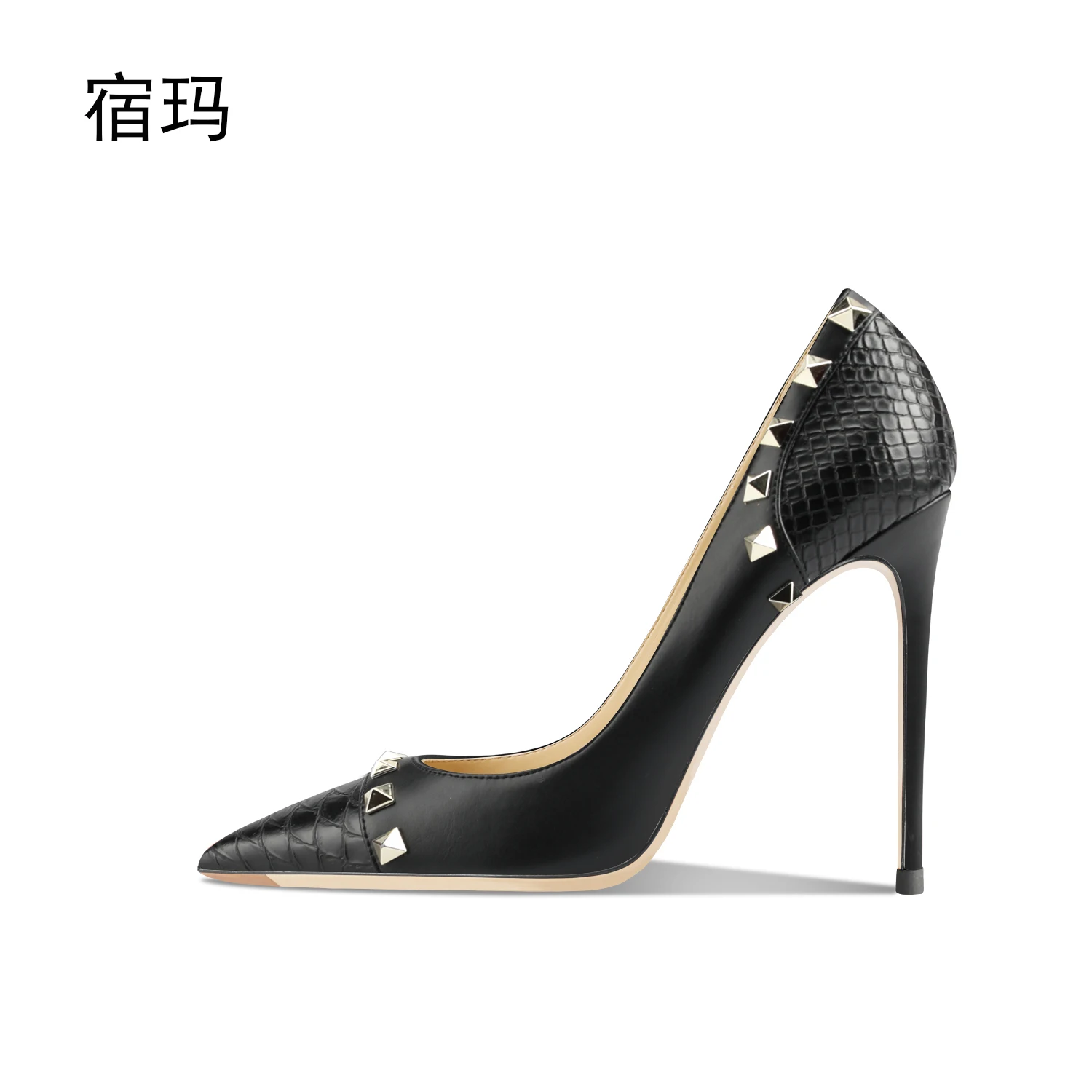 Heels For Women 2023 New Fashion Luxury Designer Brand Pumps Stiletto Rivets High Heels Pointed Toe Prom Sexy Ladies Party Shoes