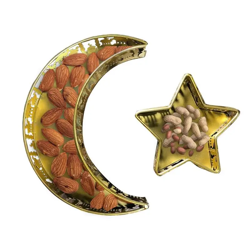 

Поднос для десертов в виде Луны и звезды, металлические центральные части украшения, поднос в виде полумесяца для еды, фруктов, закусок, сервировочный поднос, исламский Декор