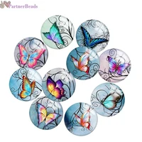 butterfly round photo glass cabochon demo flat back making findings 20mm snap button n2111