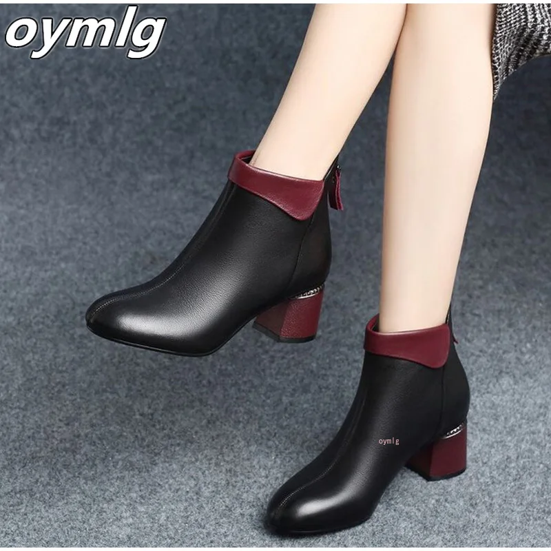 

Women Ankle Boots Pumps Shoes Winter Autumn Ladies Plush Warm High Heels Pu Leather Fashion Pointed Toe Zip Short Female
