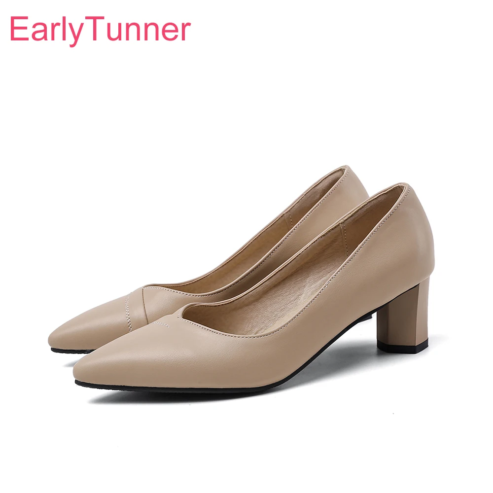 

Brand New Glamour Apricot Yellow Women Pumps Fashion High Block Heels Lady Nude Shoes Plus Big Small Size 11 30 43 45 48