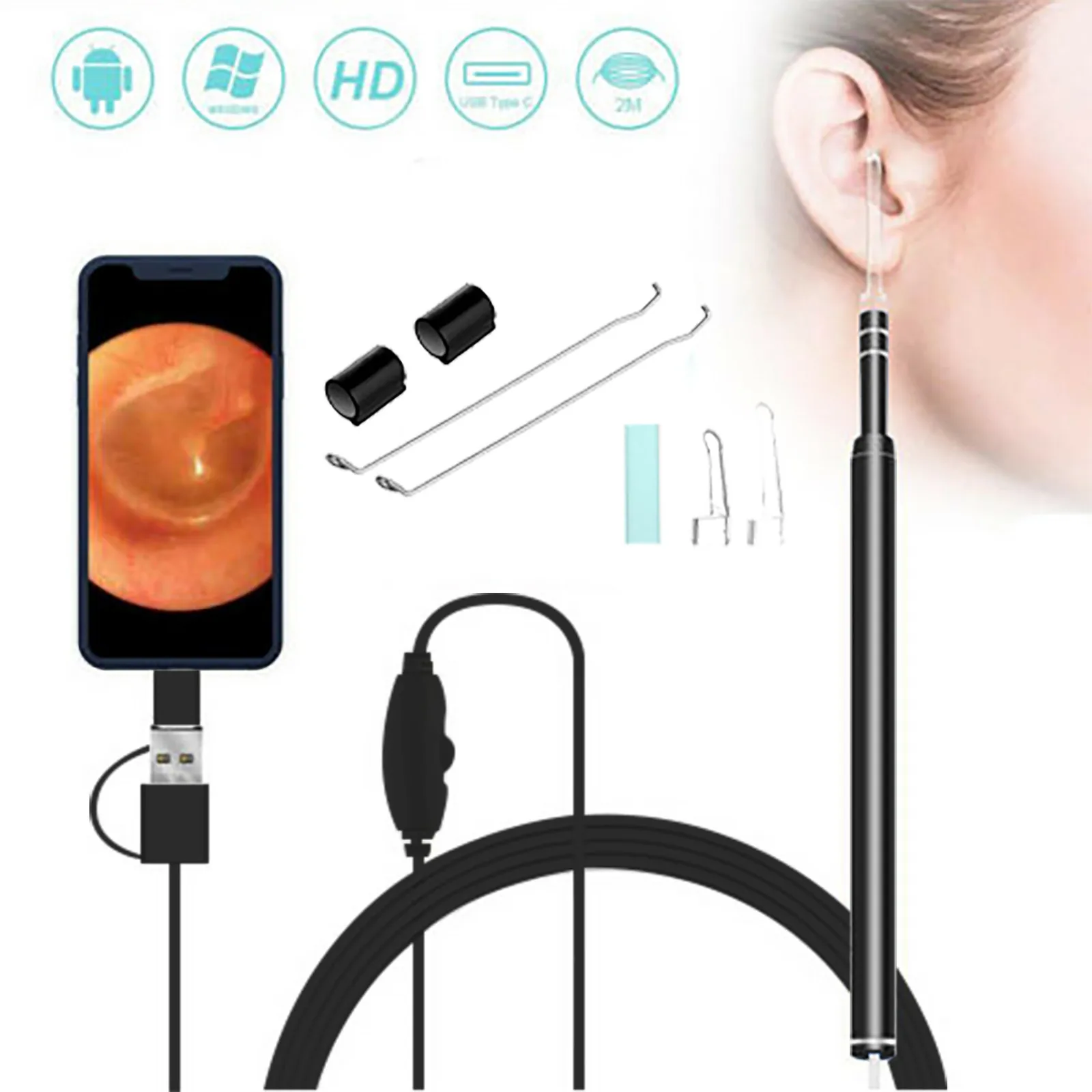 

Инструмент для удаления ушного воска, отоскоп HD для Android и планшетов, камера для чистки ушей Ipad, Змея с проводом под напряжением