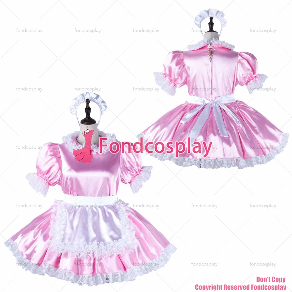 

tailor-made sexy adult dressing cross maid sissy baby pink satin dress lockable uniform white apron costume tv/cd[g2220]