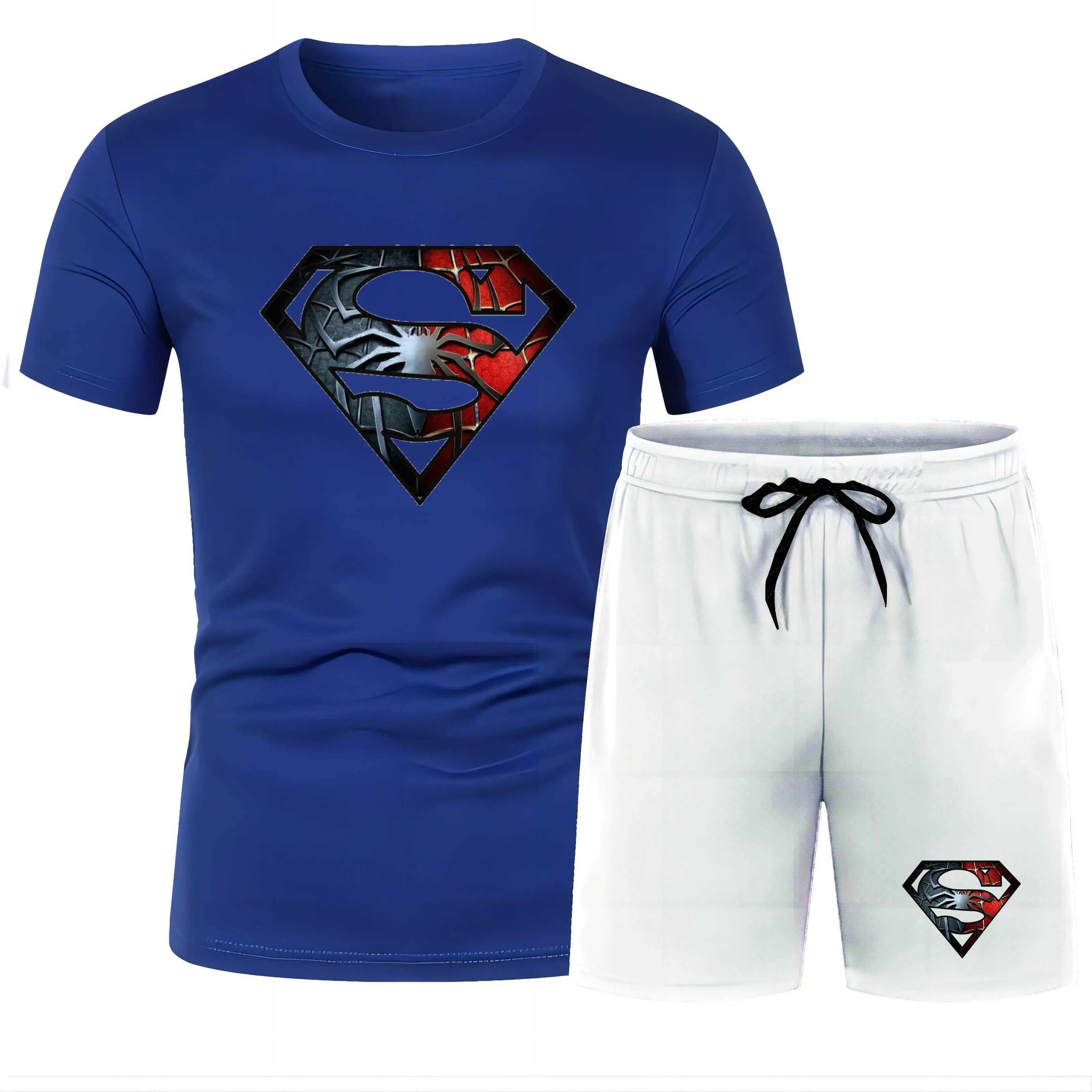 Four Seasons fashion outdoor casual sports 2D printed men's crewneck Short sleeve beach pants T-shirt set loose and quick dry