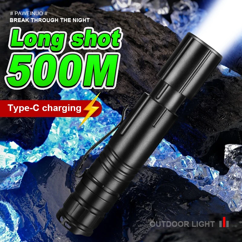 

Most Powerful Tpye-C Rechargeable LED Flashlight Torch Light Super Bright Tactical Flashlight 18650 Waterproof Camping Hand Lamp