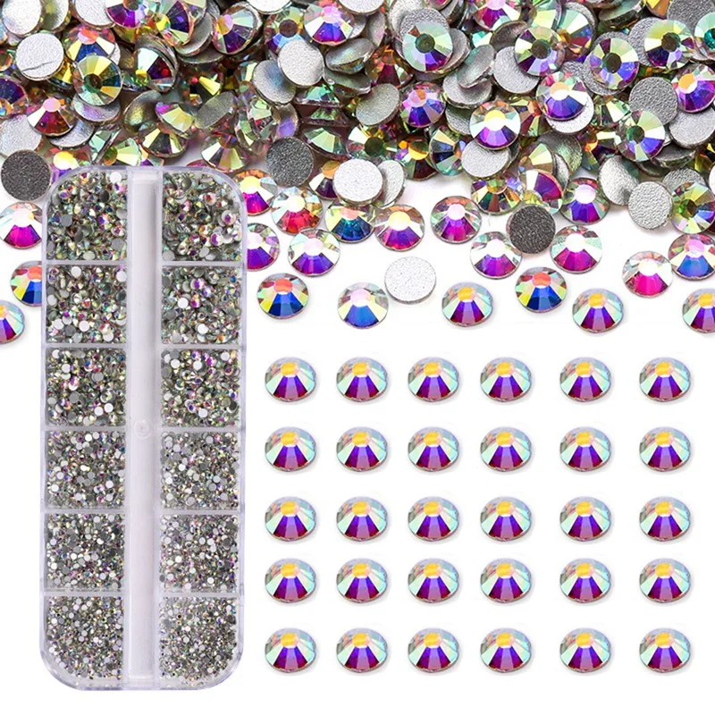 

3600 Pcs Hotfix Rhinestone 6 Sizes Flatback Round Glass Crystal Rhinestones Glass Stones For DIY Manicure