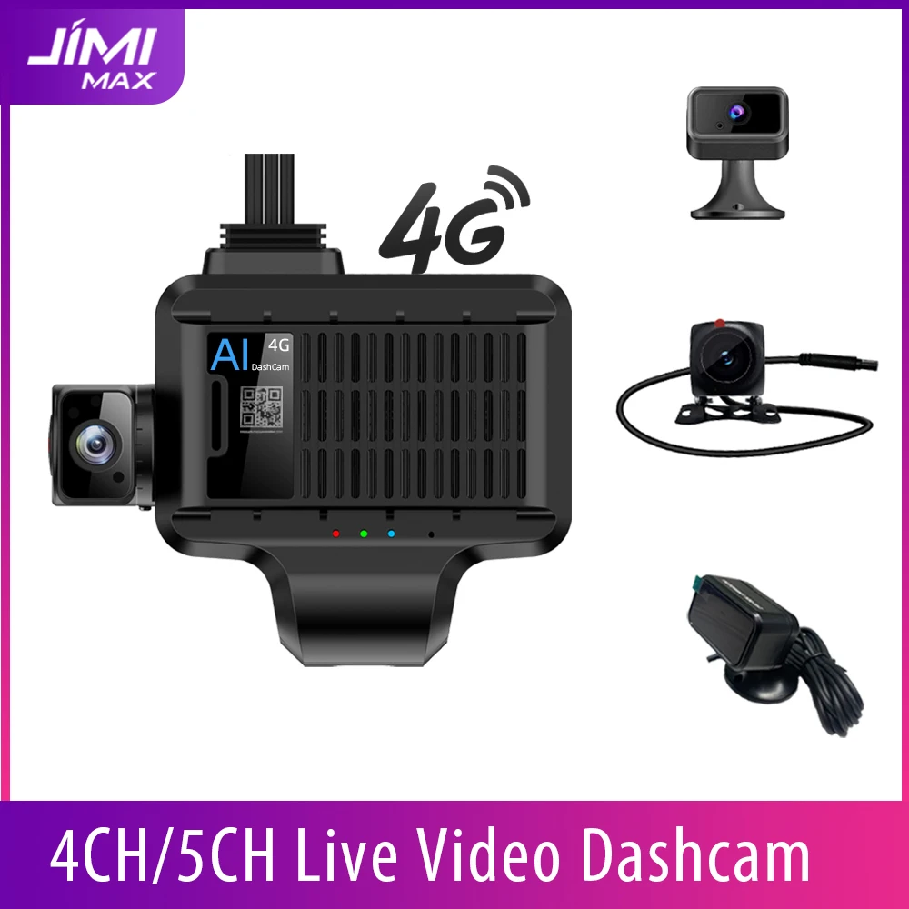 

4G Dashcam 4CH/5CH ADAS Security Cam JIMIMAX JC450 Front Back Inside AI WIFI Live Video GPS Vehicle Camera Free APP Car DVR DC
