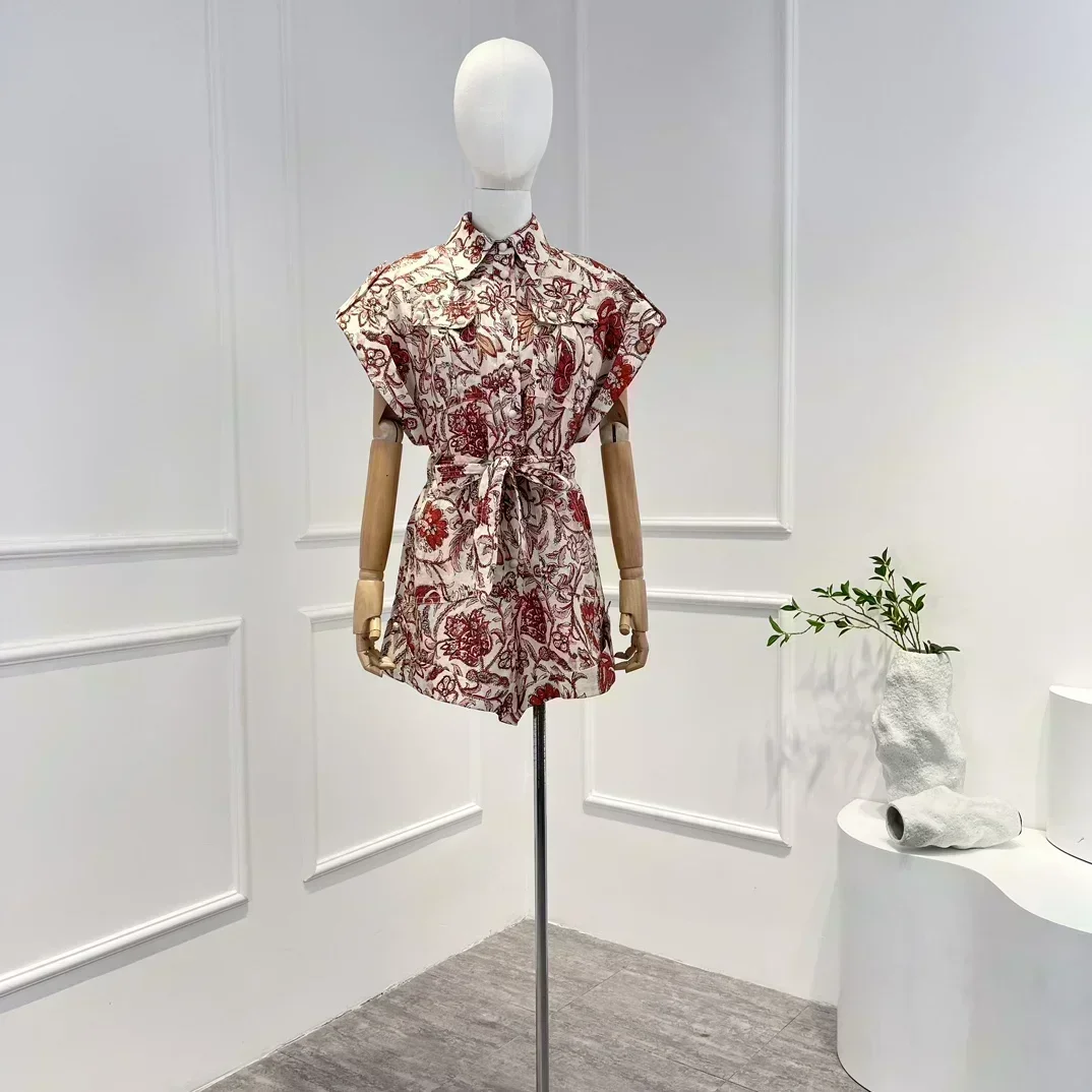 

2023 Spring Beach Style Holiday Floral Printing Loose Wide Leg Rompers Women