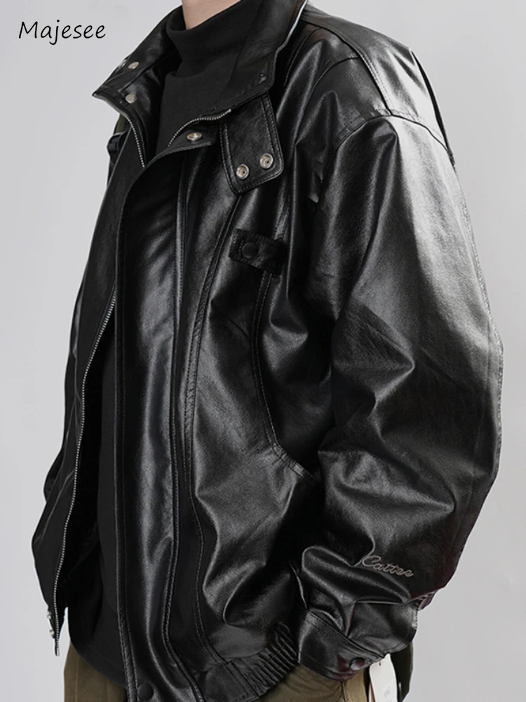 Мотокуртки мужские из искусственной кожи с блокировкой повседневная уличная