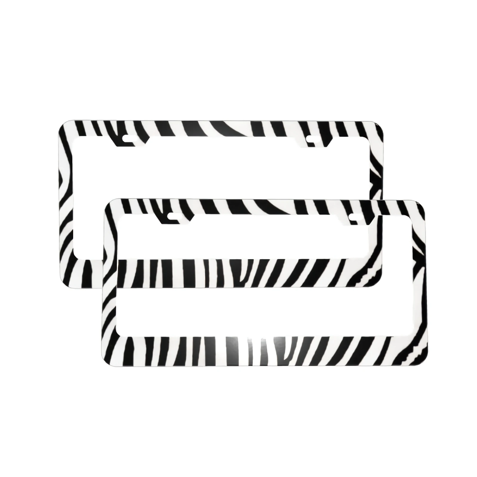 

2 Pack License Plate Frame - Black White Zebra Car Tag Cover, 2 Hole Thin Aluminum Holder for Front/Rear