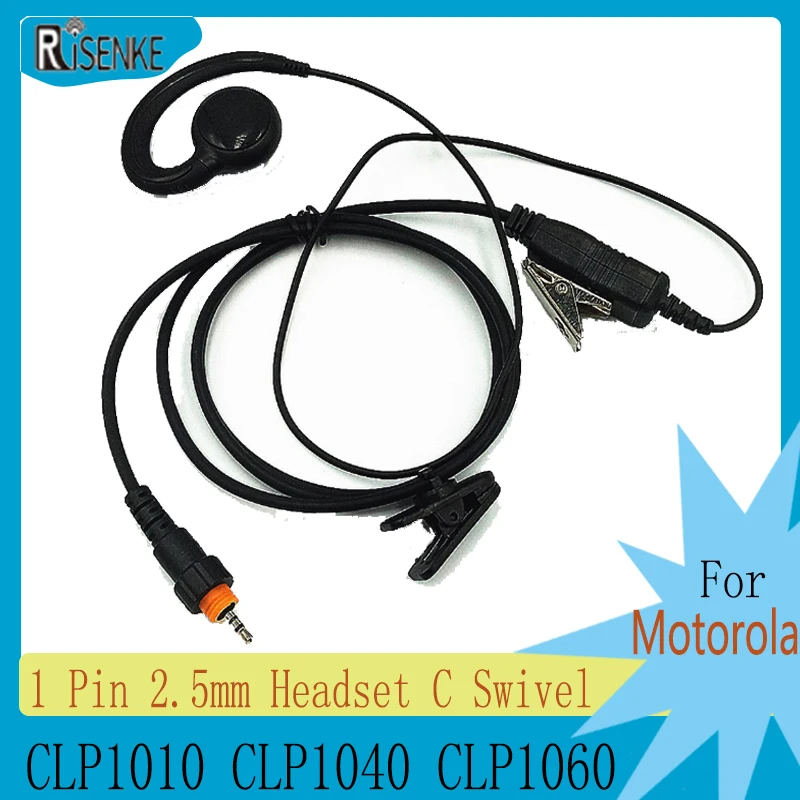 RISENKE Earpiece with PTT for Motorola Radio CLP1010 CLP1040 CLP1060 Walkie Talkie 1 Pin 2.5mm Headset C Swivel FBI Earphone