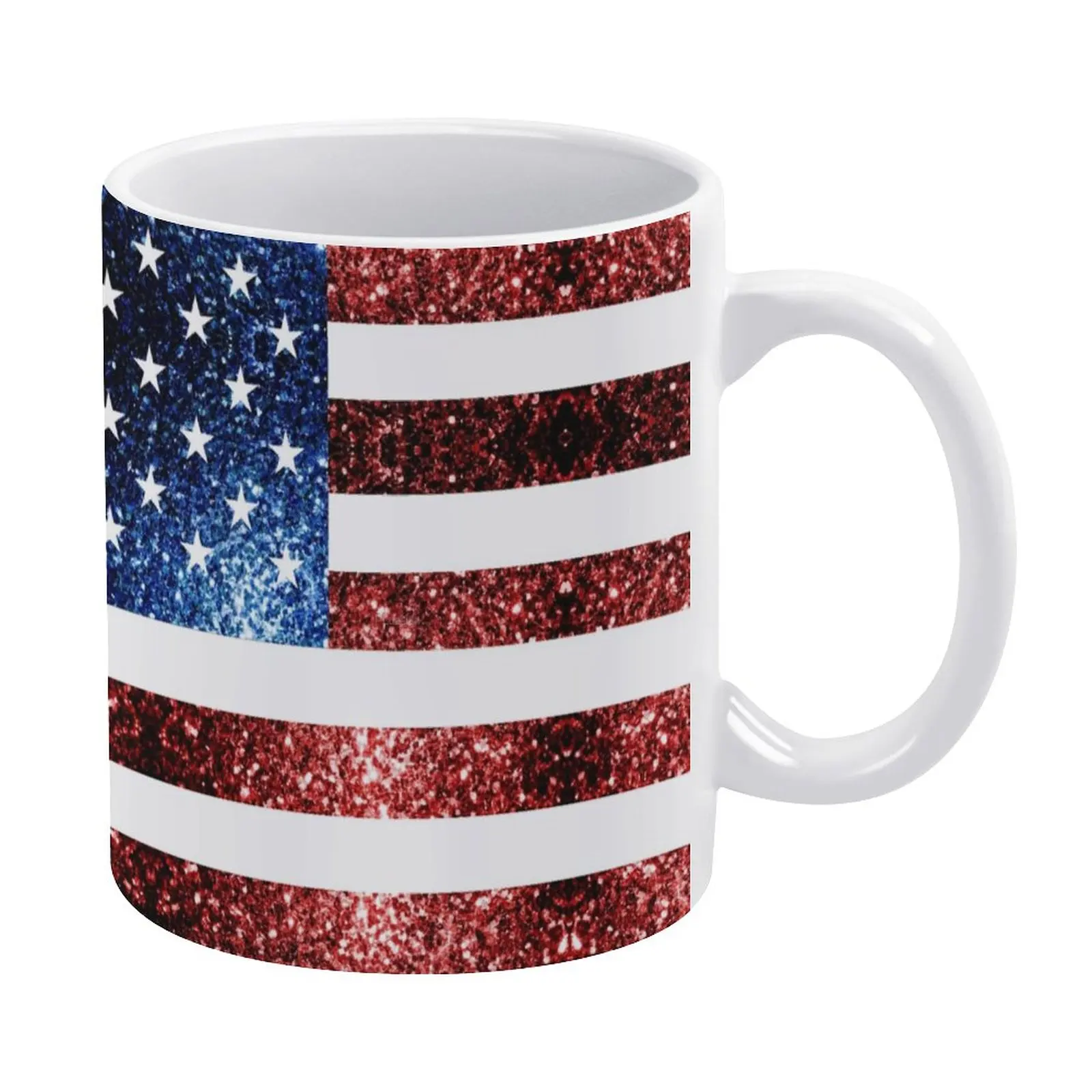 

American Flag Red Blue Mug Faux Sparkles Glitters Trendy Creative Mug Colored Porcelain Espresso Cups